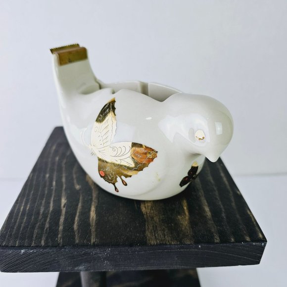 Vintage Takahashi San Francisco Bird Tape Dispenser Figurine w/ Gold Butterflies - Picture 3 of 11